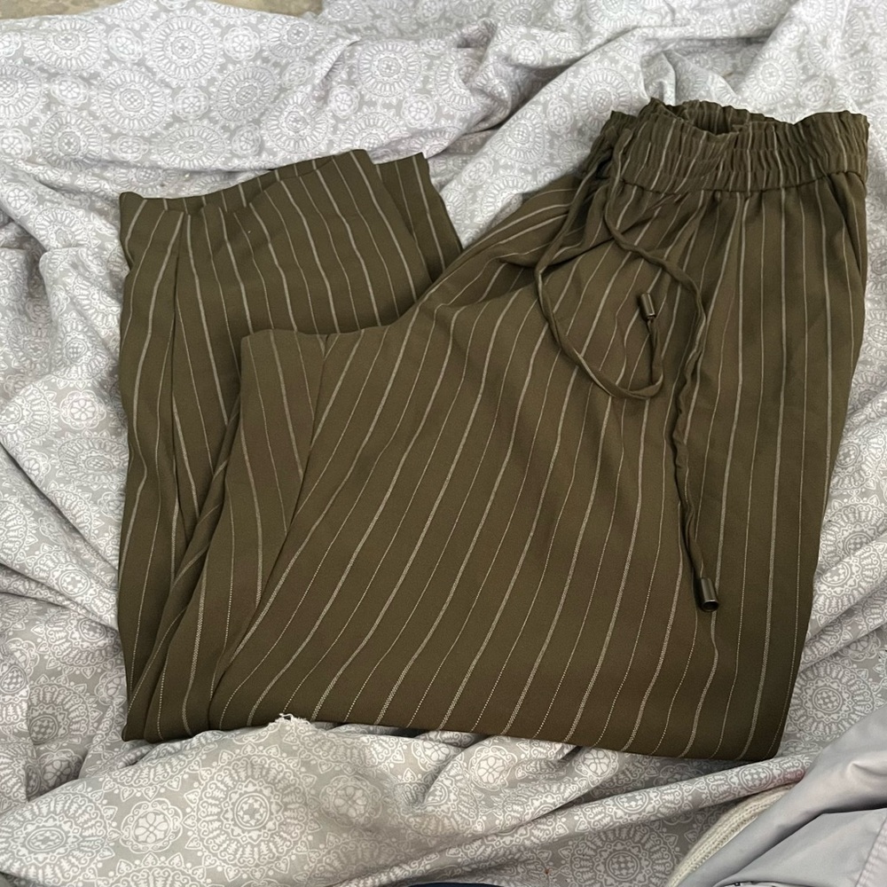 Olive Striped Women's Pantsuit